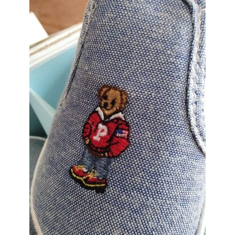 New in box Infant Baby Ralph Lauren Denim Carlee Bear Shoes US Sz 4 Length 13 cm